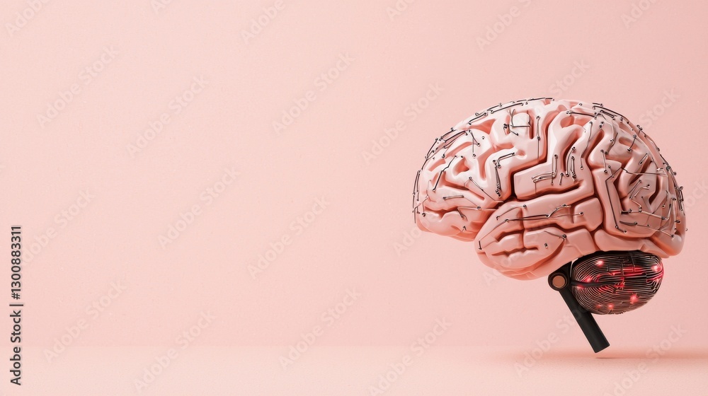 Pink Human Brain with Circuit Connections AI Concept Pink Human Brain with Circuit Connections AI Concept