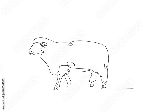 Domestic sheep simple line art illustration. Continuous one line draw of sheep animal.