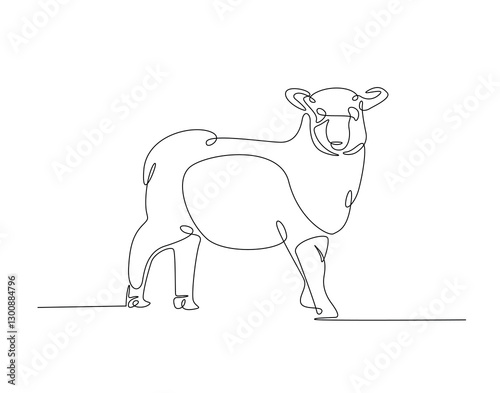 Domestic sheep simple line art illustration. Continuous one line draw of goat animal.