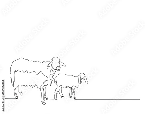 Domestic sheep simple line art illustration. Continuous one line draw of goat animal.