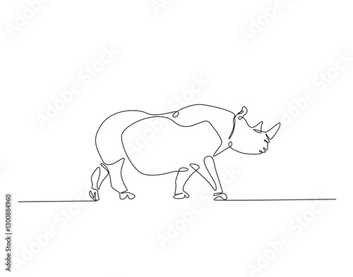 Rhinoceros simple line art illustration. Continuous one line draw of wild rhino animal.