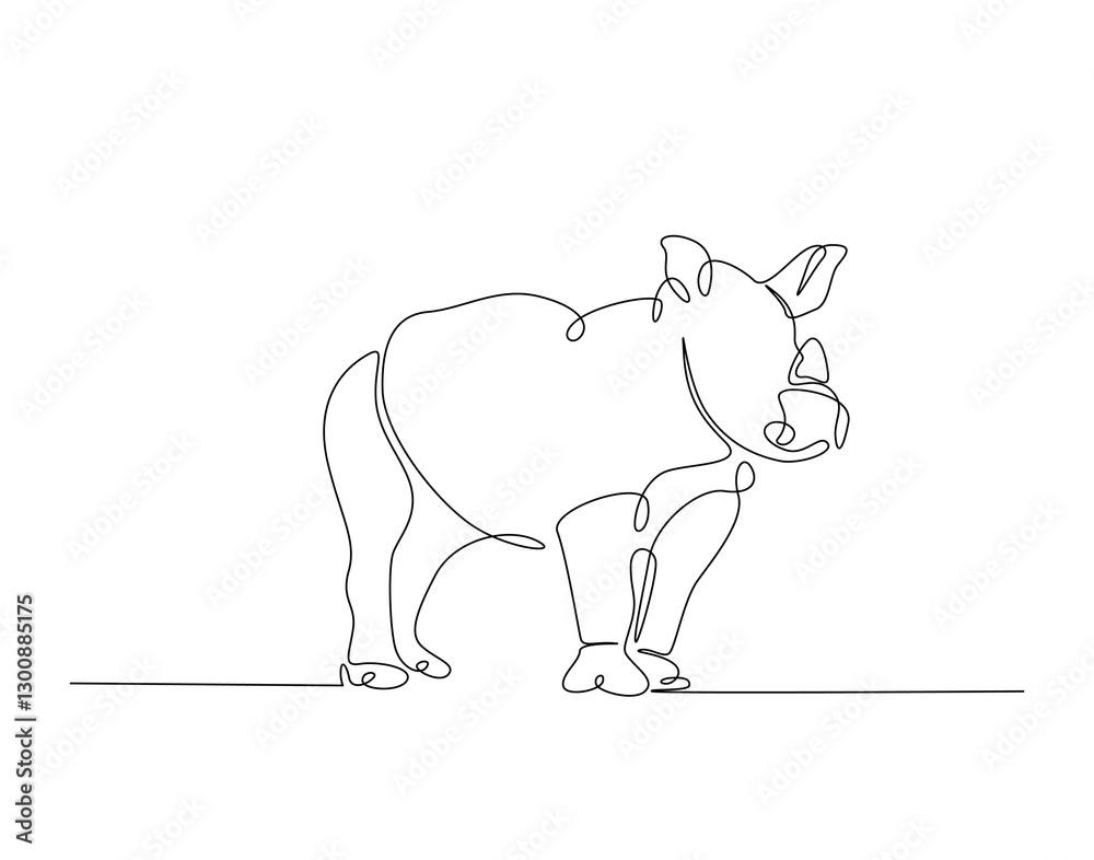Fototapeta premium Rhinoceros simple line art illustration. Continuous one line draw of wild rhino animal.