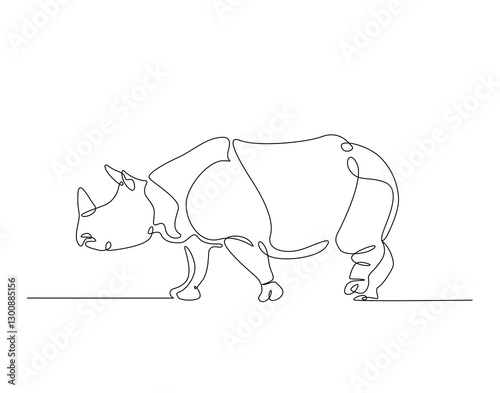 Rhinoceros simple line art illustration. Continuous one line draw of wild rhino animal.