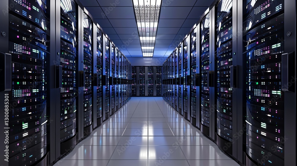Fototapeta premium Modern data center server room with lights.