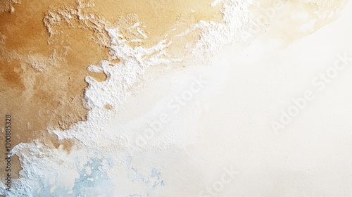 A close-up of the corner where watercolor paper meets sand, with delicate brush strokes and subtle color transitions creating an abstract background that resembles natural elements like sky or sea
