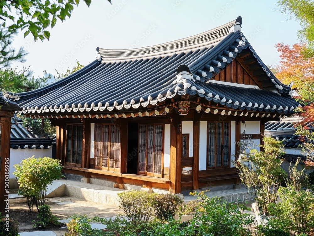 Traditional Korean House Showing Architecture And Lush Greenery Around It Traditional Korean House Showing Architecture And Lush Greenery Around It