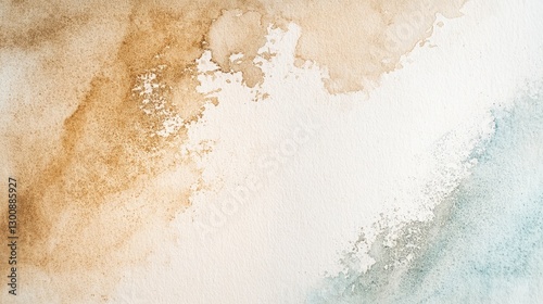 A close-up of the corner where watercolor paper meets sand, with delicate brush strokes and subtle color transitions creating an abstract background that resembles natural elements like sky or sea
