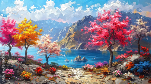 Beautiful idyllic view, oil...