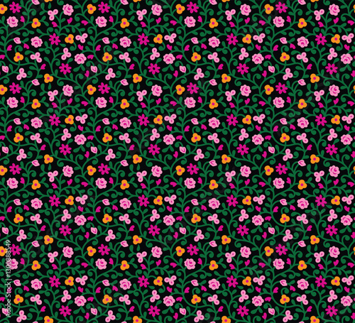 cute small seamless floral pattern on black background, textile design, little flower vector pattern allover background