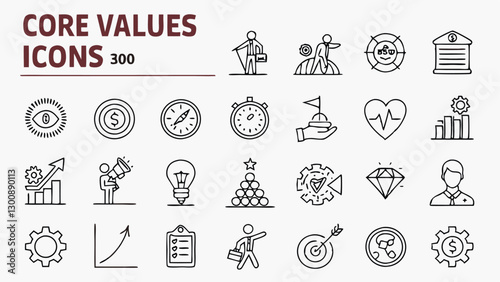 core values line icon set set of 30 outline icons