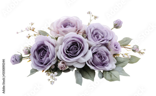 Beautiful bouquet of lavender roses and delicate accents for elegant decor and special occasions, cut out
