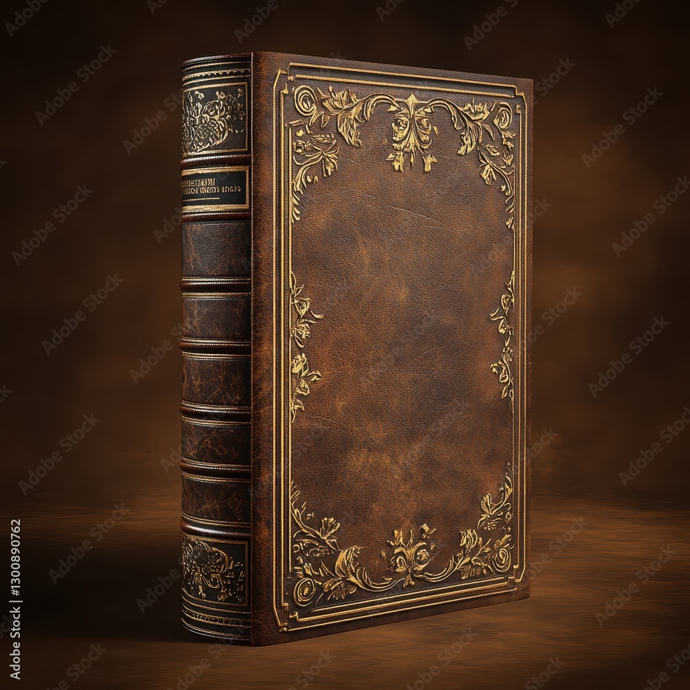 Fototapeta premium Antique Leather-Bound Book with Ornate Floral Design Cover