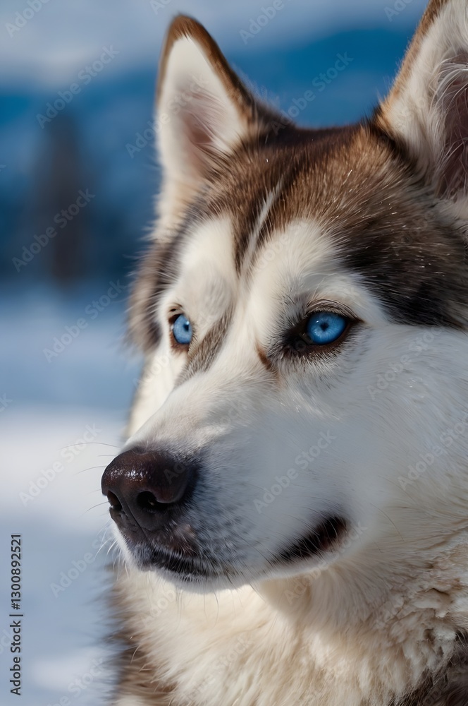 Majestic Siberian Husky with Striking Blue Eyes in a Winter Landscape Majestic Siberian Husky with Striking Blue Eyes in a Winter Landscape