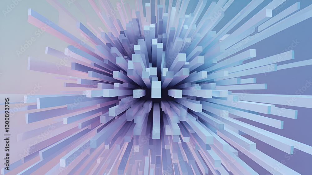 Obraz premium Futuristic 3D Abstract Geometric Explosion - Digital Artwork in Pastel Tones