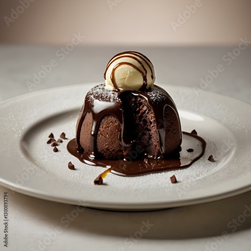 Round Vanila chocolate ice cream on a plate