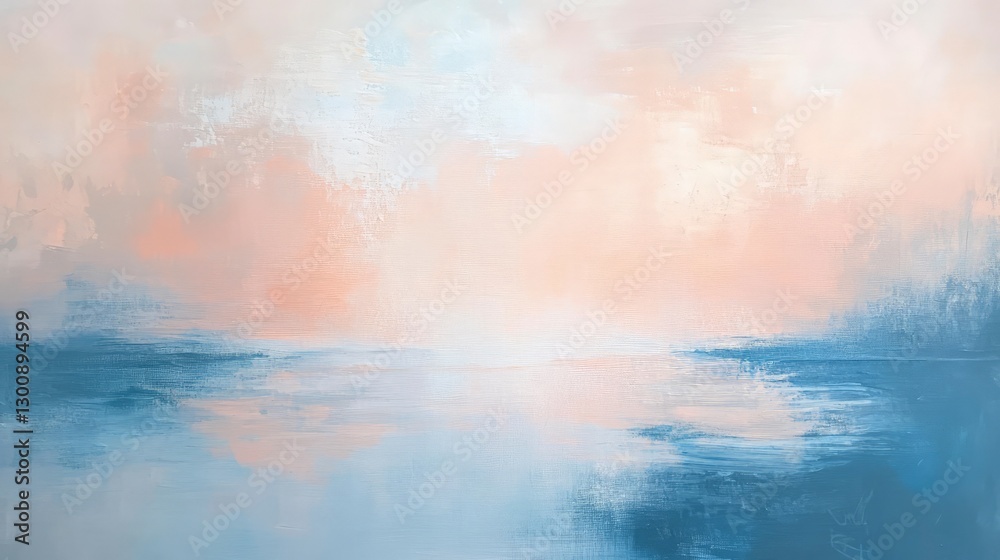 A soft abstract painting in shades of peach and light blue, with gentle brushstrokes creating an atmosphere of calmness and serenity A soft abstract painting in shades of peach and light blue, with gentle brushstrokes creating an atmosphere of calmness and serenity