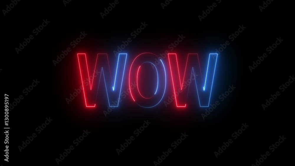 Wow neon sign animation. Glowing neon lines wow text animation on black background. Seamless loop. neon luxury wow text animation. Wow neon sign animation. Glowing neon lines wow text animation on black background. Seamless loop. neon luxury wow text animation.