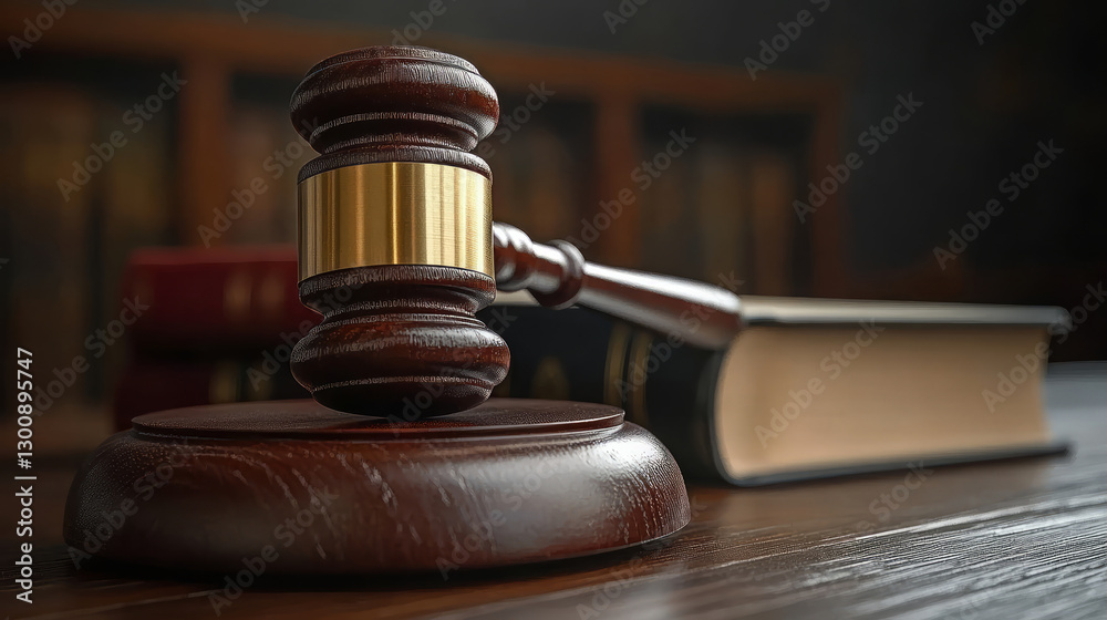 Law book and gavel on table Law book and gavel on table