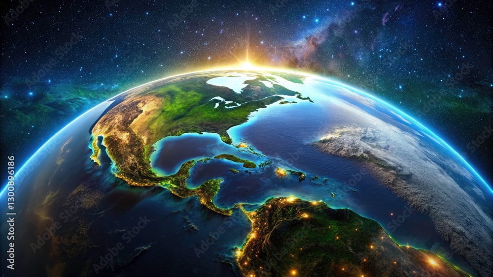 Obraz premium Earth Space Long Exposure American Continents Vivid Colors Night Lights Planet Photography