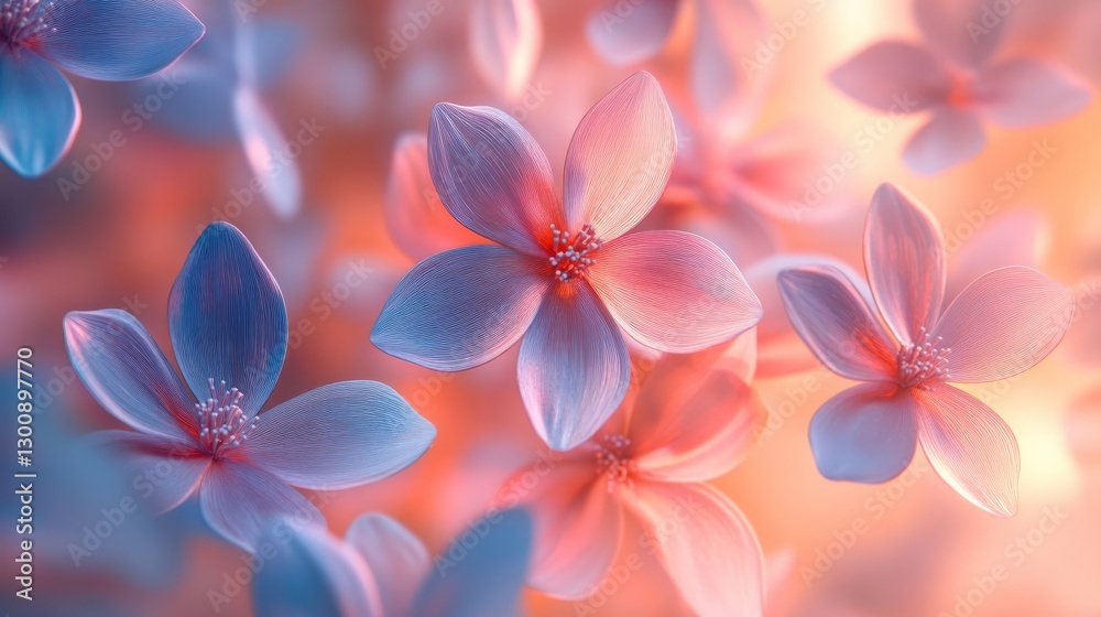 Fototapeta premium Abstract 3D floral shapes floating in a gradient light environment 