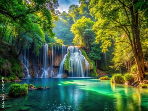 Enchanting Forest Waterfall Oasis: High-Resolution Serenity Photo