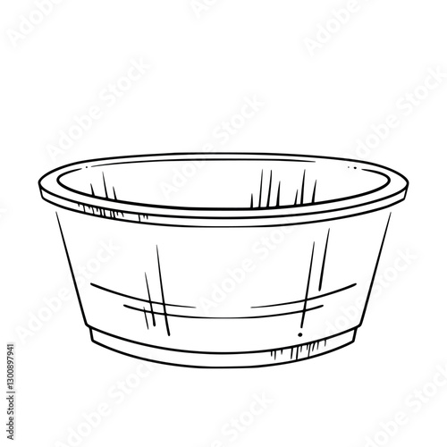 Aluminum basin. Minimalist vector illustration of an garden washbowl. Perfect for gardening, rustic decor, country style and storage visuals, card, sign, coloring pages.