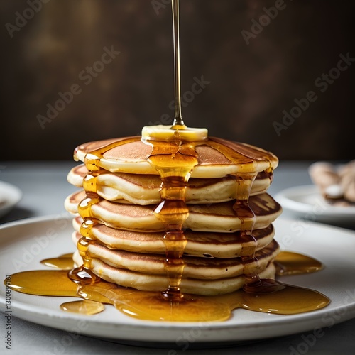 stack of pancakes with honey