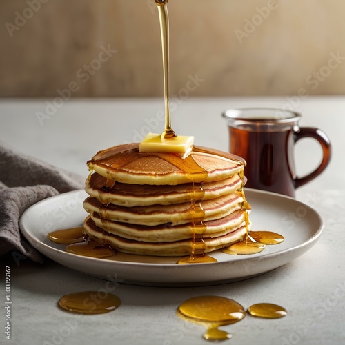 stack of pancakes with honey
