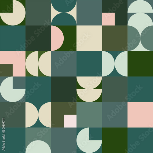Bauhaus Inspired Seamless Green Checkered Pattern