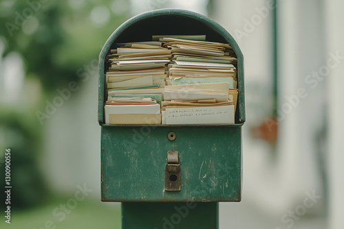 Full mailbox with vintage letters, evoking nostalgia and lost communication forms. A symbol of personal correspondence in a digital age.