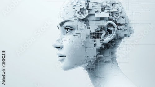 Artificial intelligence woman showing digital thinking process