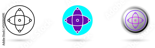 icon of Quantum Entanglement and technological innovation. Various styles such as outline, solid, and glossy effects, ideal for AI startups, science research, and quantum computing development.