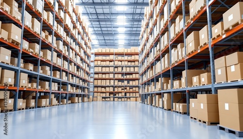 Warehouse Storage_ Shelves with Boxes, Logistics, and Distribution
