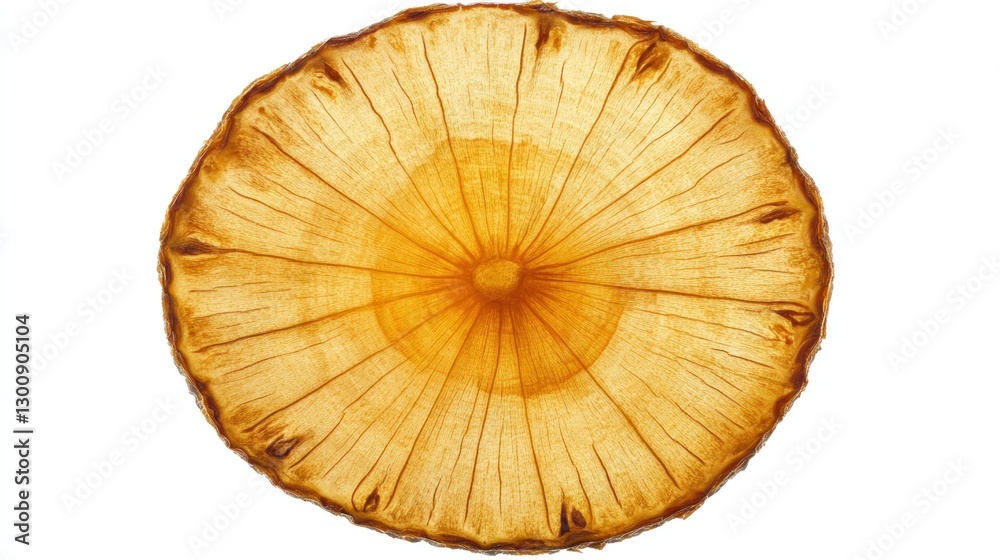 A dried pineapple slice showcasing its natural texture and color. A dried pineapple slice showcasing its natural texture and color.