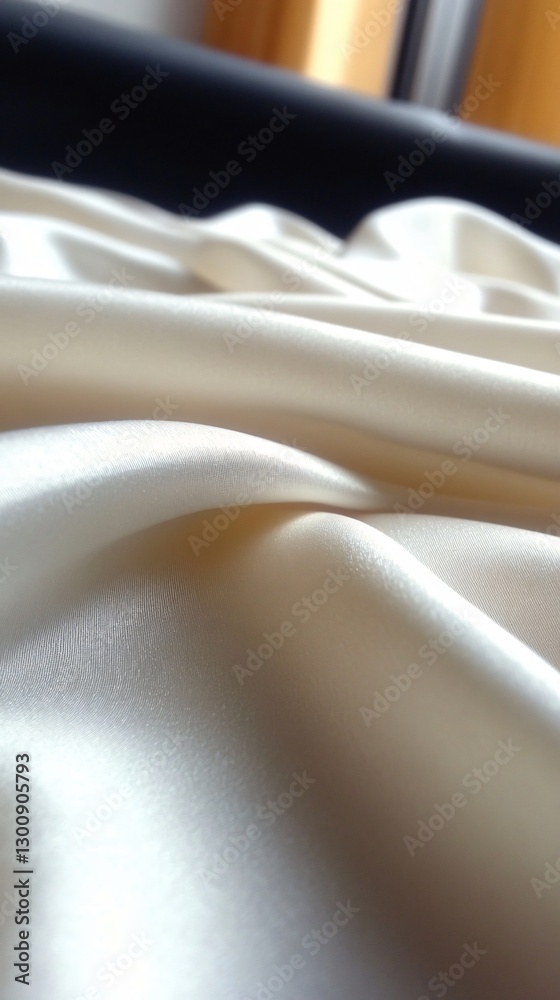 Naklejka premium Luxurious Silk Fabric: A close-up captures the exquisite folds and subtle sheen of cream-colored silk fabric, offering a tactile exploration of texture and elegance.