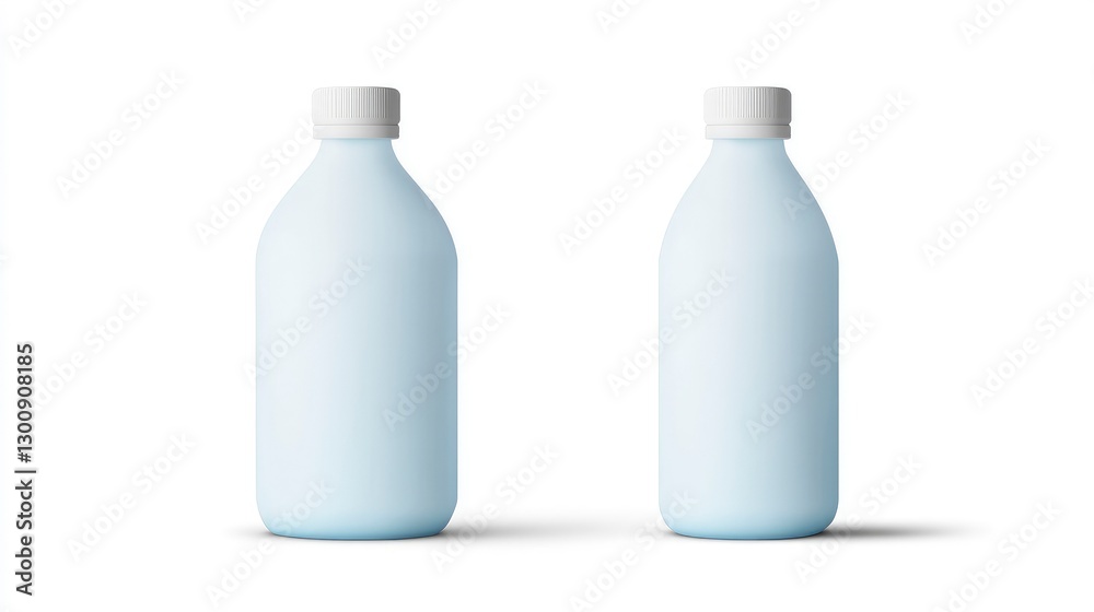 white plastic bottle with a cap, featuring a light blue color gradient and matte texture in the front and back views. white plastic bottle with a cap, featuring a light blue color gradient and matte texture in the front and back views.