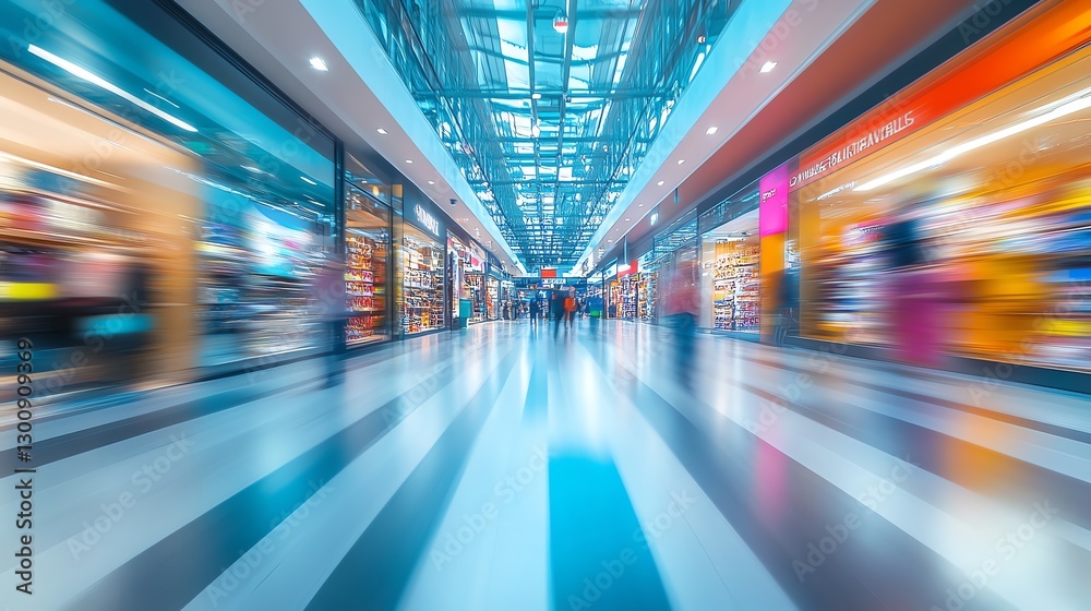 Fototapeta premium Motion blur of shoppers in a retail store, representing the fluctuating patterns of sales forecasting and consumer behavior analysis, dynamic, modern, and energetic visual style