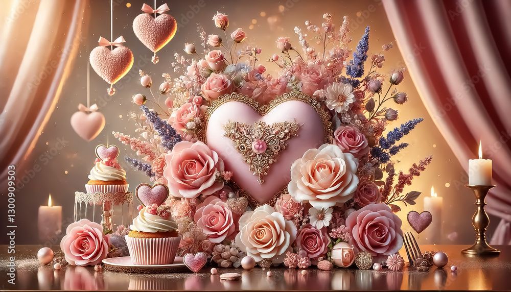 Fototapeta premium A high-quality, elegant and romantic pink concept that blends luxury, sweetness and floral beauty.