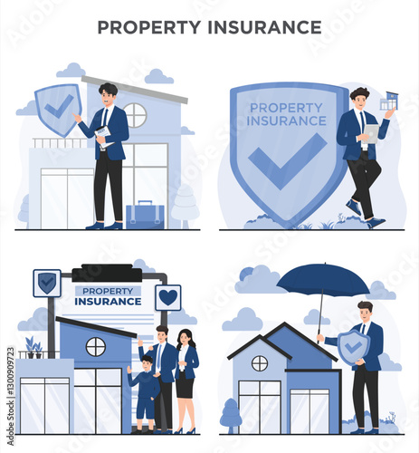 Set of property insurance concept protection for homes and assets house Secure your investments today