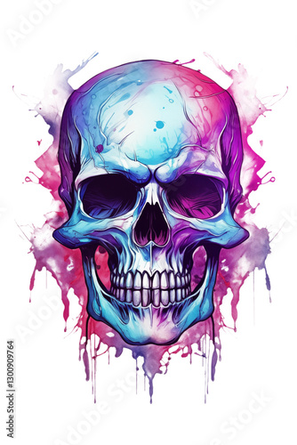 Watercolor skull drawing isolated on a transparent background.
