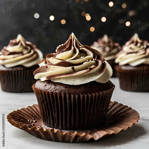 chocolate cupcake with icing and sprinkles