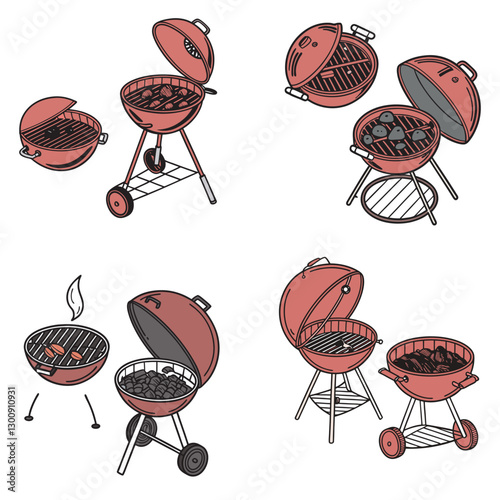 BBQ Grill icons vector. BBQ grill isolated. Barbecue brazier with smoke. Kebab, a grilled food concept