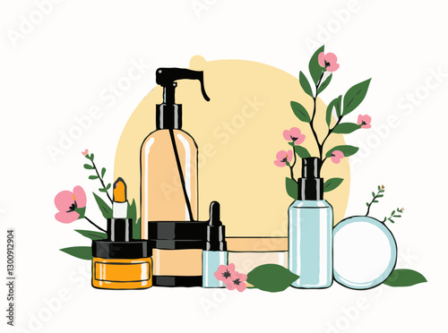 Beauty Blog Header: Cosmetics and Skincare Elements