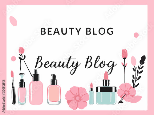 Beauty Blog Header: Cosmetics and Skincare Elements