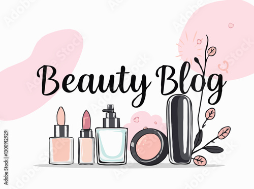 Beauty Blog Header: Cosmetics and Skincare Elements