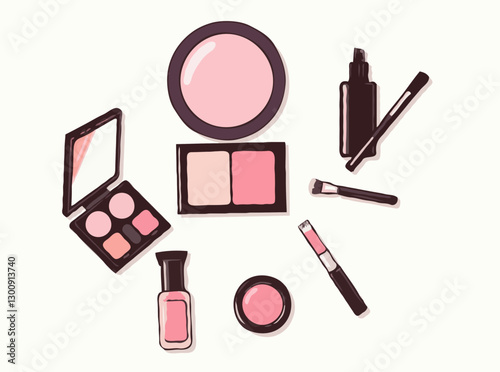 Makeup Tutorial Background: Beauty Products Illustration