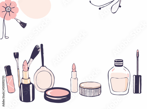 Makeup Tutorial Background: Beauty Products Illustration