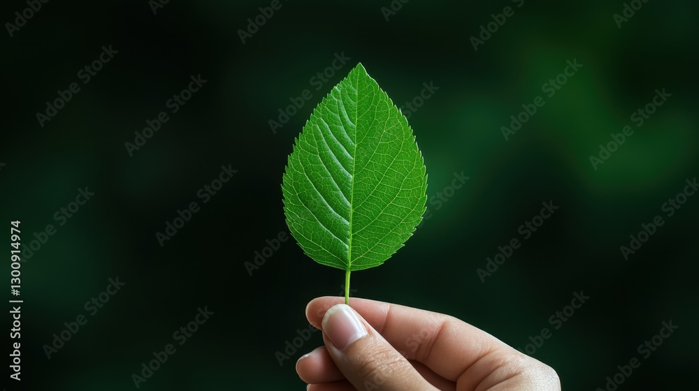 Hand Holding a Green Leaf with a Natural Background in Soft Focus Ideal for Eco-Friendly Themes and Environmental Concepts Hand Holding a Green Leaf with a Natural Background in Soft Focus Ideal for Eco-Friendly Themes and Environmental Concepts