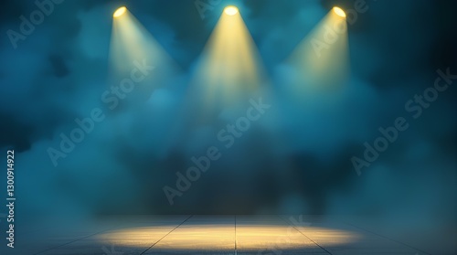 Bright stage spotlight illuminates a dark, abstract space photo