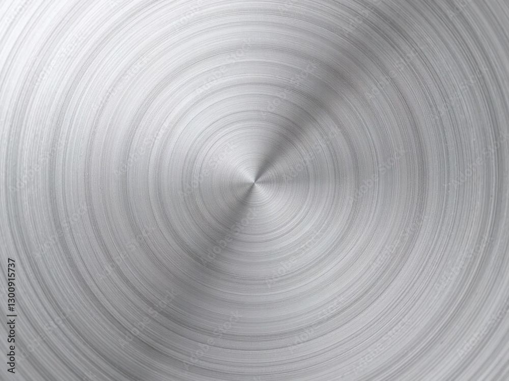 Obraz premium A shiny silver surface with a repeating circular pattern emanating from a central point, creating a visual texture of light and shadow.